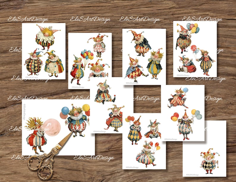 Whimsical Clowns Paper Dolls, Puppet Circus, Fussy Cuts, Junk Journal ...