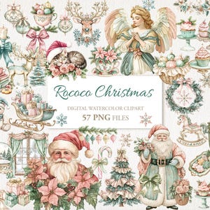 Rococo Victoriaanse vintage winter kerst aquarel clipart bundel. AI-illustratie. Commercieel gebruik. Plakboek ongewenste dagboekkaarten. 57 png