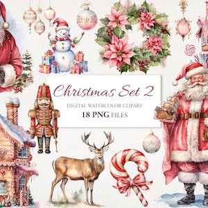 Natal Set2 Inverno Aquarela Clipart PNG Pacote. Ilustração de IA. Download instantâneo para uso comercial. Jornal lixo. Álbum de recortes.