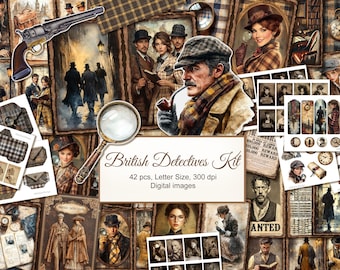 Detective Junk Journal Kit. Vintage Pages, Fussy Cuts, Ephemera, Collage Sheet, Craft Paper. Printable Pages. Digital Download. 42 PACK