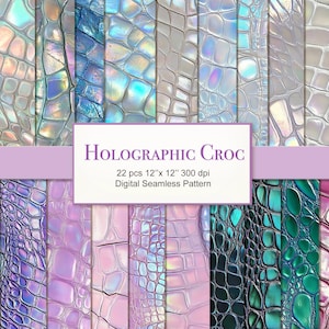 Holographic Crocodile Skin Leather Seamless Pattern Embossed Texture Craft Paper Pages. Commercial Use. Crafting Junk Journal. 22 PACK