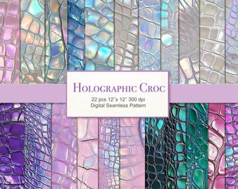 Holographic Crocodile Skin Texture Paper, Crafting Pages (Digital Download) 22 PACK