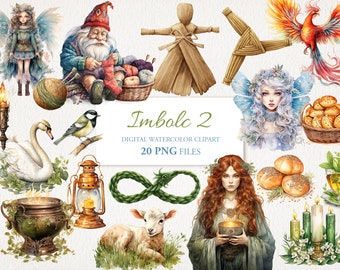 Imbolc 2 Wicca Wiccan Celtic Neopagan Watercolor Clipart. Pakiet PNG. Brigid. Ilustracja AI. Do użytku komercyjnego. Dziennik czarownic (Witch Scrapbook Junk Journal)