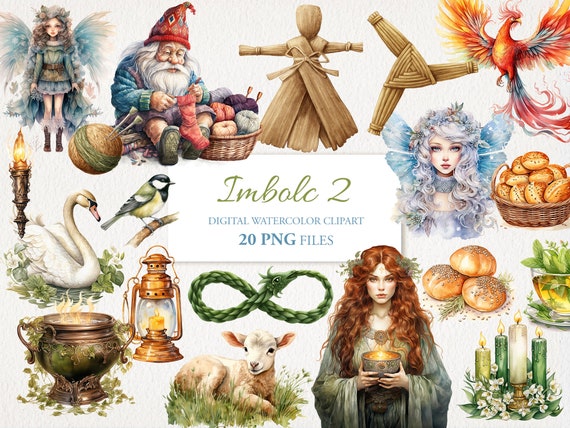 Imbolc 2 Wicca Wiccan Celtic Neopagan Watercolor Clipart. PNG Bundle. Brigid. AI Illustration. Commercial Use. Witch Scrapbook Junk Journal