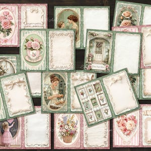 May include: A set of 16 vintage-style scrapbook paper cards with floral and nature themes. The cards feature a variety of designs, including roses, butterflies, and birds. The cards are perfect for scrapbooking, card making, and other paper crafts.
