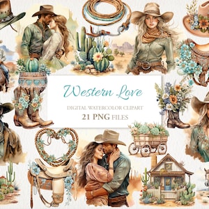 Pacchetto PNG di clipart dell'acquerello di amore occidentale. Illustrazione AI. Scaricamento digitale. Uso commerciale. Diario spazzatura dell'album. CONFEZIONE DA 21