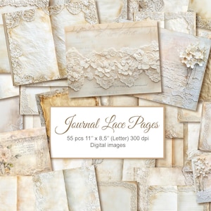 Spitze leere Junk Journal Seiten. "Vintage Blanko-Hochzeitspapiere mit Textfreiraum zum selbst ausdrucken und drucken." Digitaler Download. 55ER PACK
