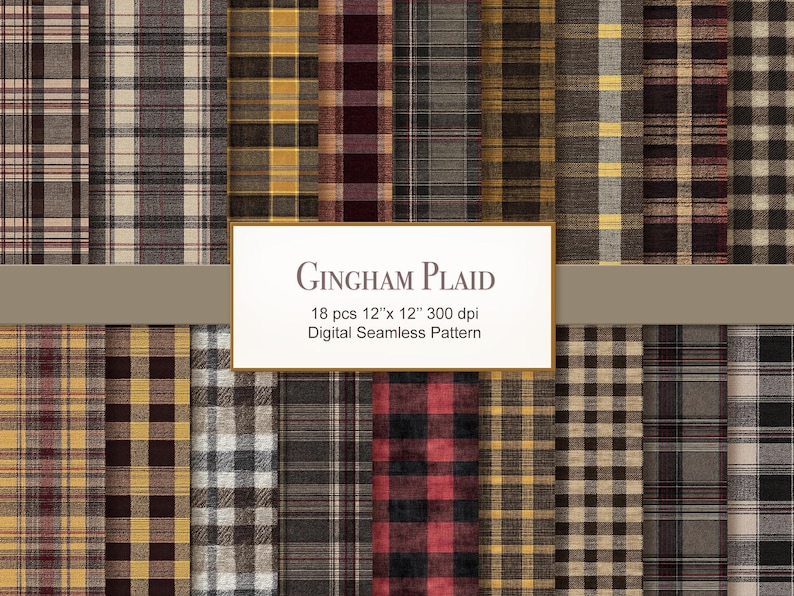 Gingham Plaid Seamless Pattern. Digital Craft Paper Bundle. Commercial ...