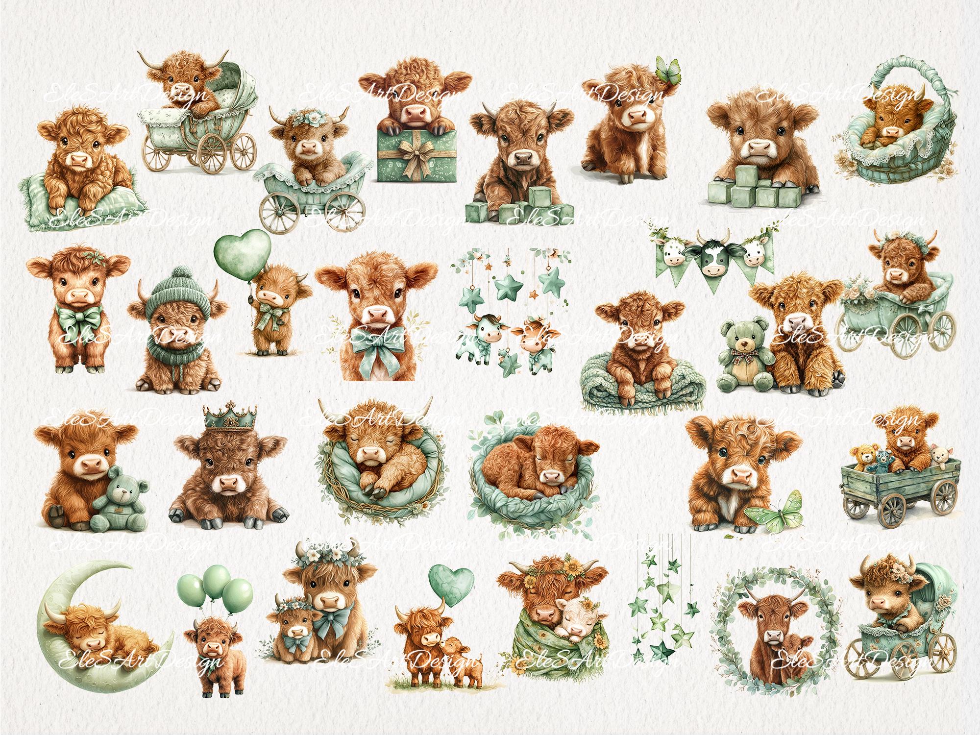 Baby Highland Cow Nursery Kids Watercolor Clipart. Digital Download ...