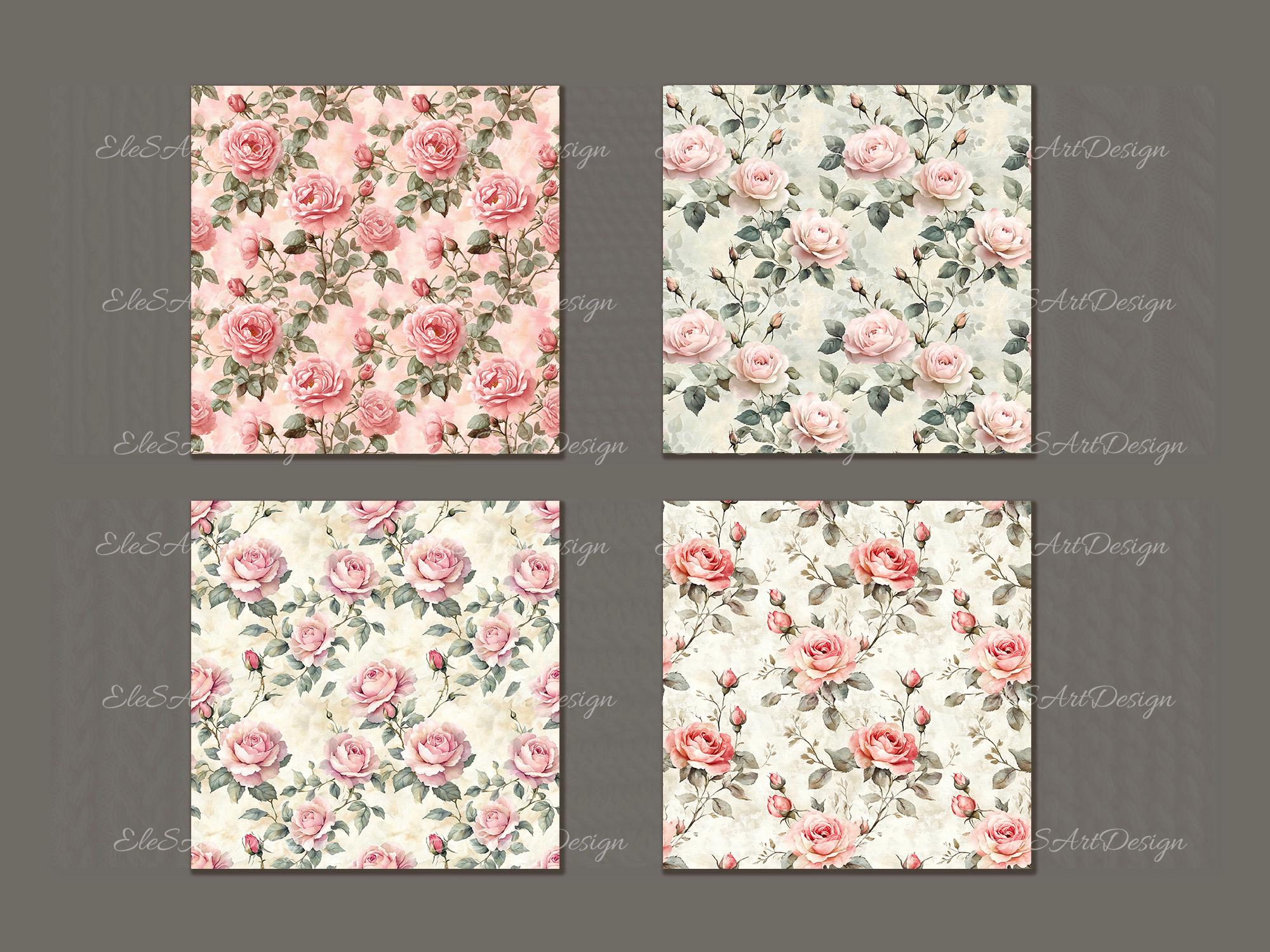Roses Flowers Watercolor Floral Seamless Pattern. Digital Craft Paper ...