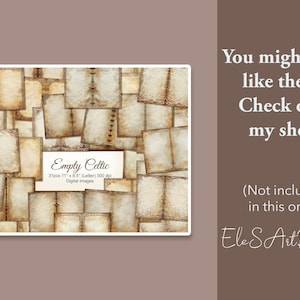 May include: A digital paper pack containing 31 images of aged, blank, Celtic-style pages. Each page is 11 inches by 8.5 inches and 300 dpi. The pages are ideal for scrapbooking, card making, and other paper crafts.