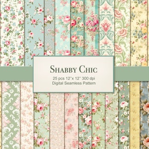 Pagine di carta con motivo shabby chic senza cuciture. Tessuto d'epoca. Uso commerciale. Creazione, album di ritagli, diario spazzatura. CONFEZIONE DA 25