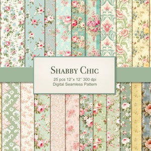 Shabby Chic Seamless Pattern Paper Pages. Vintage Fabric. Commercial Use. Crafting, Scrapbook, Junk Journal. 25 PACK