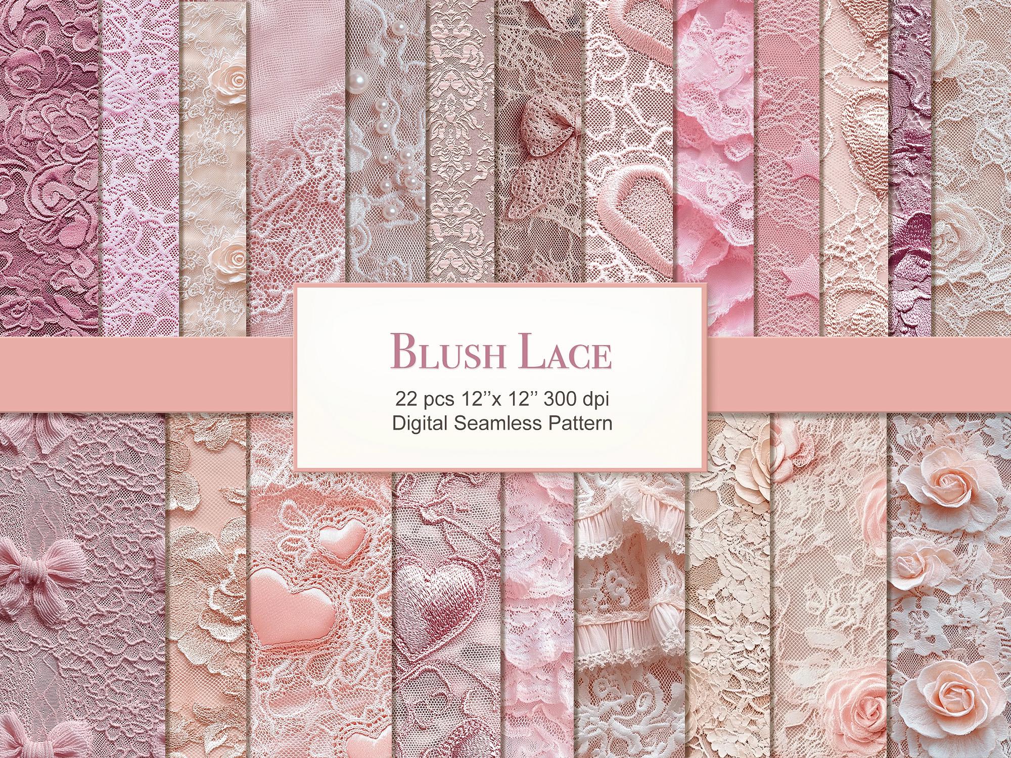 Blush Pink Girly Lace Seamless Pattern. Ruffles, Hearts. Digital Paper ...
