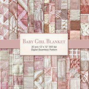Manta De Bebé Niña Tejida De Patrones Sin Fisuras. Paquete digital de textura de patchwork acogedor. Uso comercial. Tela de diario basura de álbum de recortes. PAQUETE DE 20