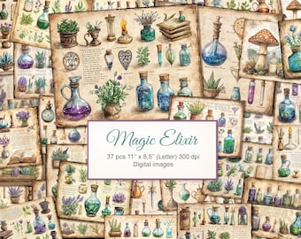 Apothecary Potion Elixir Junk Journal Magic Witchcraft Printable Pages. Book of Shadows, Spell Book, Grimoire. Digital Download. 37 PACK