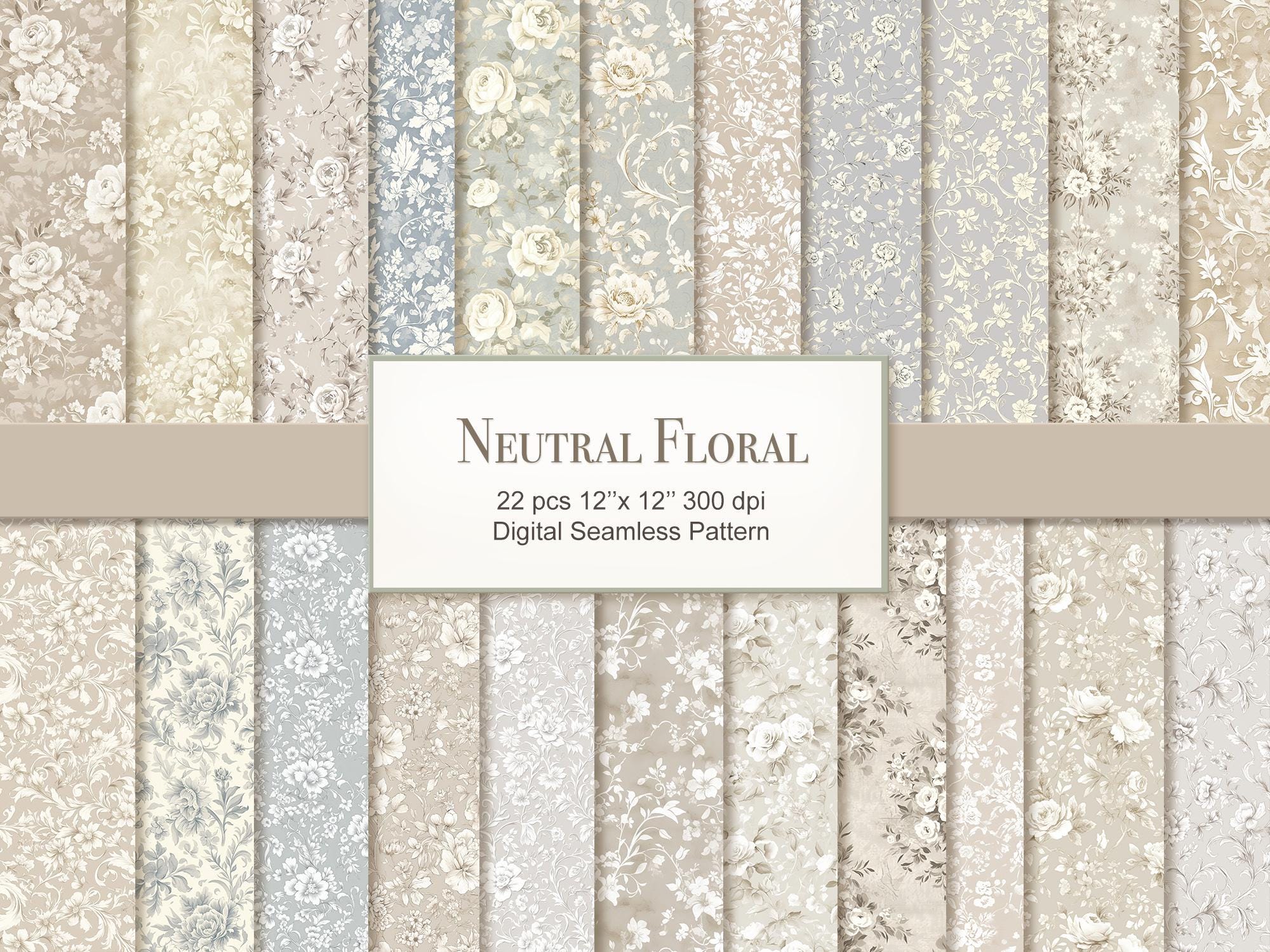 Floral Toile Neutral Beige Grey Seamless Pattern Paper Pages ...