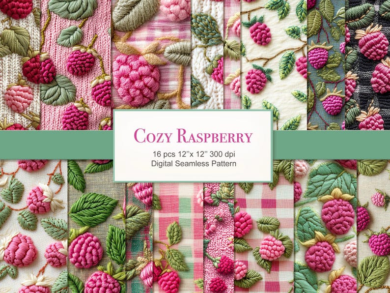 Vintage Raspberry Design Pattern Cozy Raspberry Berries Seamless Pattern. Knitted Felted Embroidered ...