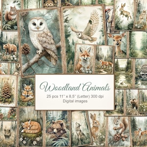 Waldtiere Junk Journal Druckbare Doppelseiten. Digitaler Download.  25ER PACK