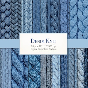 Denim-Blau, Seamless, Muster. Gestrickte Jeans Baumwolle Textur Digital Paper Bundle. Kommerzielle Nutzung. Scrapbook Junk Journal Stoff. 20ER PACK