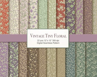 Vintage Floral Flowers Seamless Pattern. Endpaper Scrapbook. Digital Craft Paper Bundle. Commercial Use.  22 PACK
