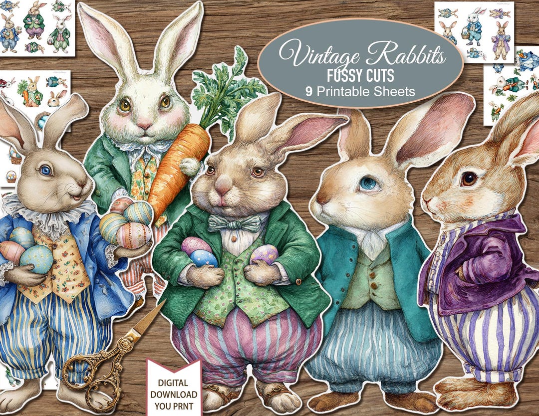 Vintage Easter Bunny Rabbit. Junk Journal Ephemera Cards. Digital ...