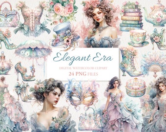 Ensemble de cliparts PNG aquarelle vintage rococo victorien. Téléchargement instantané. Utilisation commerciale