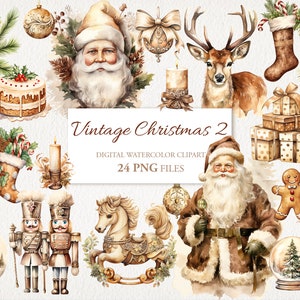Vintage bruine kerst winter aquarel clipart PNG bundel AI illustratie. Direct downloaden voor commercieel gebruik. Junk Journal-scrapbooking