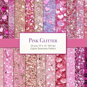 Rosa Glitzer Pailletten Muster. Digital Paper Bundle Kommerzielle Nutzung. Basteln Scrapbook Junk Journal Stoff. 24 PACK