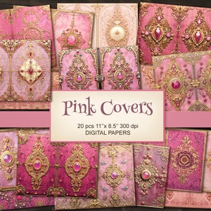 Copertine rosa per diario spazzatura. Scaricamento digitale. Copertina del libro degli incantesimi magici vintage stampabile. Documenti, documenti, album, collage. CONFEZIONE DA 20
