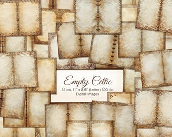Celtic Empty Junk Journal Pages. Vintage Blank Papers with Frames Copy Space. Digital Download. 31PACK