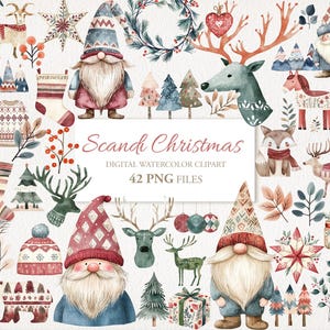 Bundel met Scandinavische kerst winter aquarel clipart. Scandinavische, Scandinavische illustratie. Commercieel gebruik. Plakboek ongewenste dagboekkaarten. 42 png