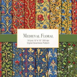 Medieval Style Seamless Pattern. Digital Craft Paper Bundle. Commercial Use. Crafting, Decoupage, Journal. 18 PACK