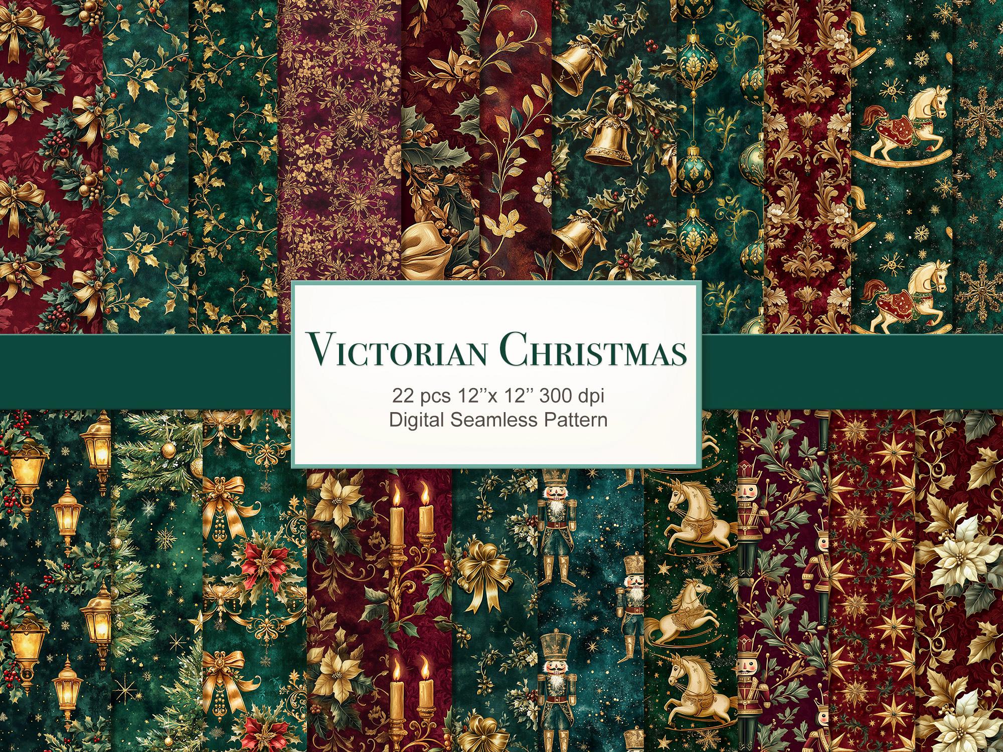 Viktorianische Weihnachten Musterdesign. Digitales Kraftpapier Set. Kommerzielle Nutzung. Basteln, Decoupage, Junk Journal. 22 PACK