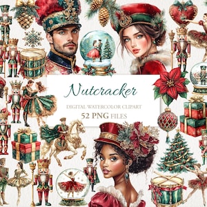 Quebra-nozes Amor Natal Inverno Aquarela Clipart Bundle. Ilustração de IA. Uso Comercial. Cartões de Scrapbook Junk Journal. 52 PNG
