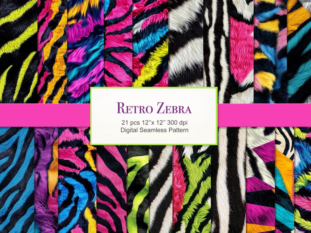 Retro Neon Zebra Fur Seamless Pattern. Repeated Texture Digital Paper ...