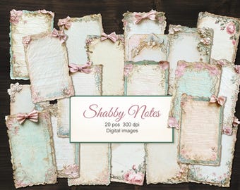 20 PNG Shabby Notes. Vintage Victorian Empty Blank Notes Tags Pages for Junk Journal Ephemera. Digital Download.