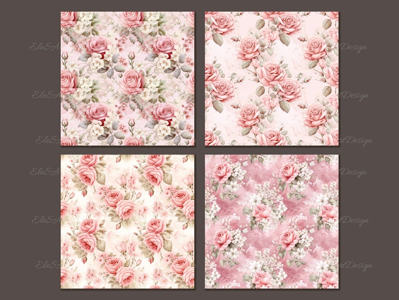 Shabby Chic Roses Seamless Pattern Paper Pages. Vintage Floral ...