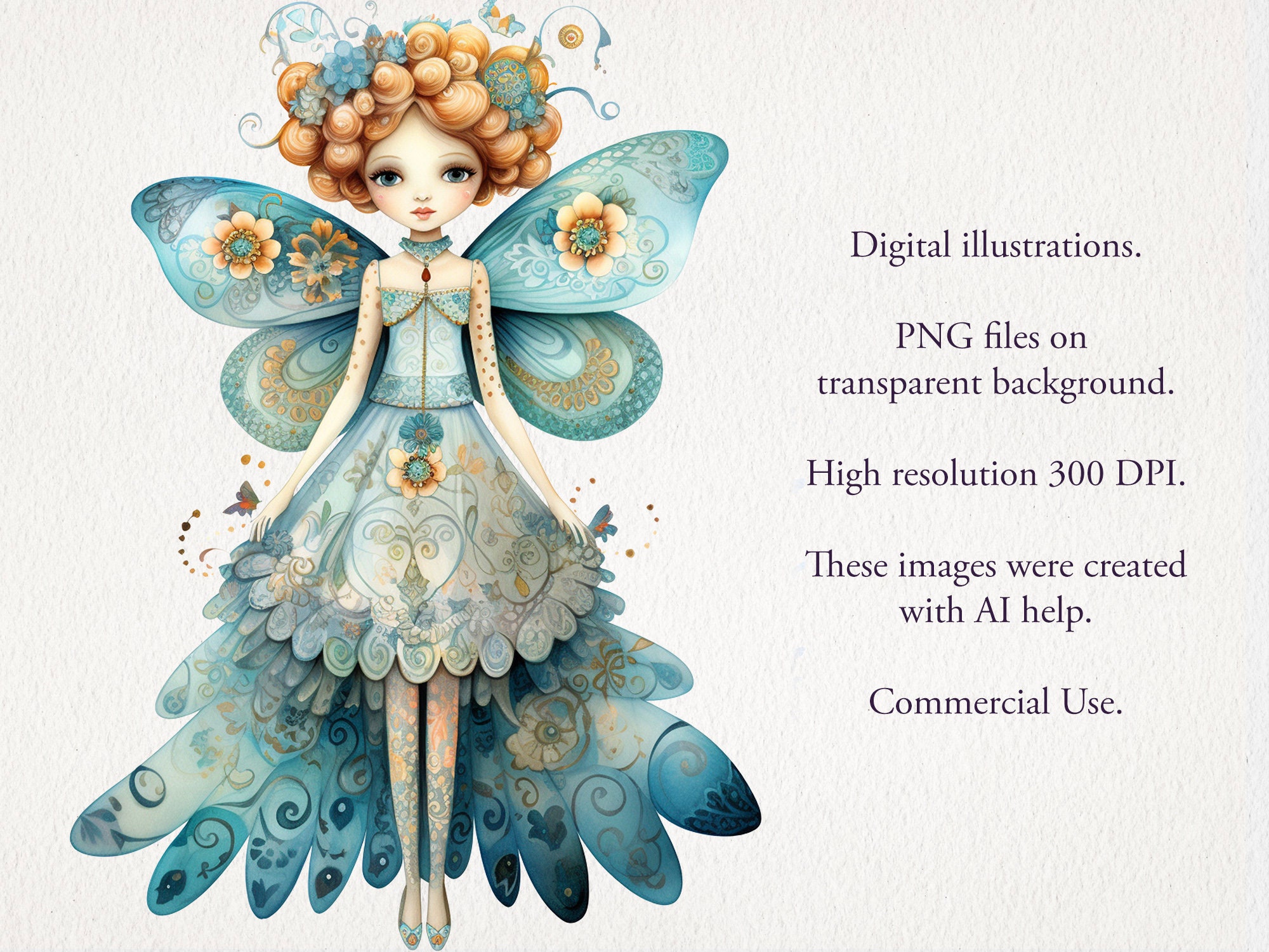 Magic Whimsical Fantasy Fairy Girls Dolls Cartoons Watercolor Clipart ...