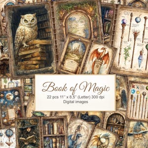 Diario basura imprimible de la Biblioteca de Alquimia de la Escuela de Magia, páginas dobles. Descarga digital. Paquete de 22.