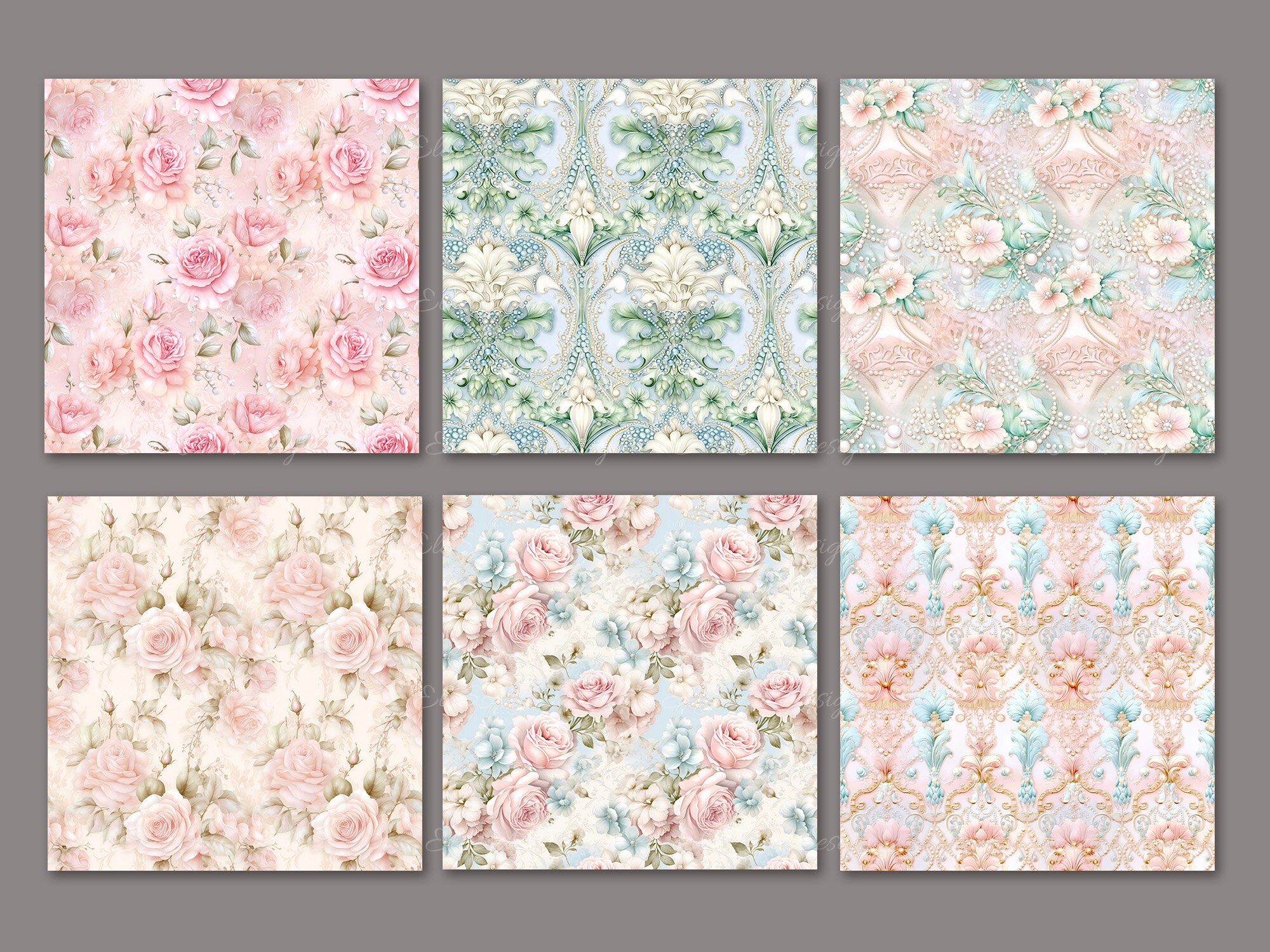Antique Pattern Library Pastel Pastel Rococo Seamless Pattern. Vintage Floral Victorian Shabby Chic ...