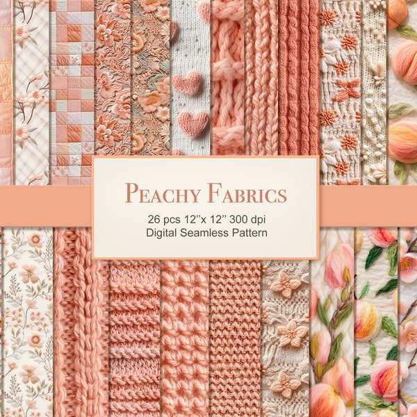 Peachy Fabrics Seamless Pattern. Cozy Knitted Felted Texture Digital Paper Bundle. Commercial Use. Crafting Scrapbook Junk Journal. 26 PACK