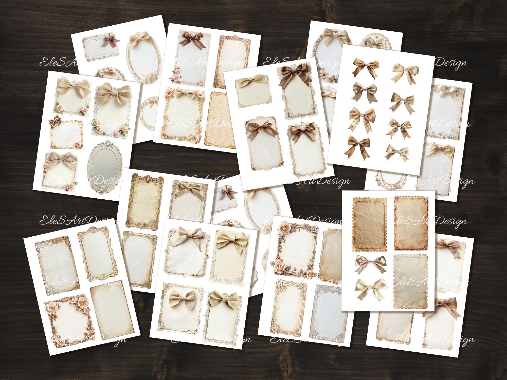 60 PNG Empty Notes With Bows. Vintage Beige Frames Labels Tags for Junk ...