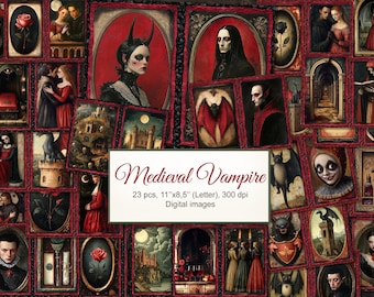 Medieval Vampire. Gothic Junk Journal Fantasy Double Pages. Dark Romance.  Digital Download. 23 PACK