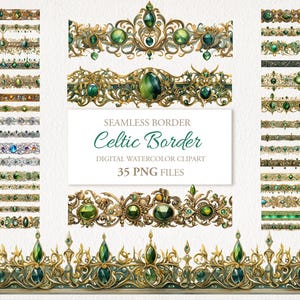 Ensemble de 35 cliparts PNG aquarelle avec bordure transparente celtique. Illustration de l'IA. Utilisation commerciale en téléchargement numérique. Carte journal indésirable