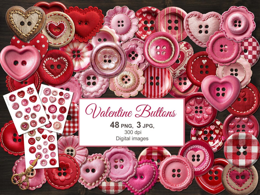 Valentine Button Valentine Button Clipart. Ephemera for Junk Journal. Digital Download ...