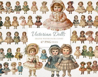 Victorian Paper Dolls Clipart Illustration, Junk Journal Ephemera, Digital Download, 47 PNG
