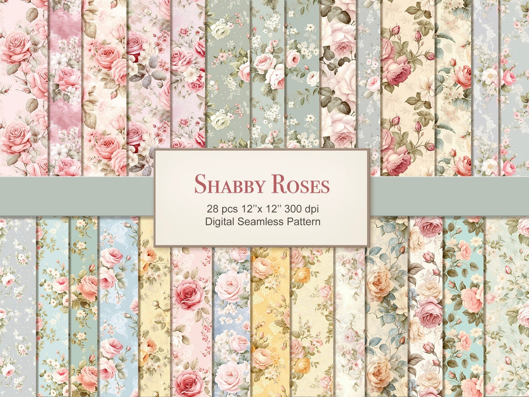 Shabby Chic Roses Seamless Pattern Paper Pages. Vintage Floral ...