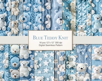 Blue Teddy Bear Seamless Repeat Pattern. 3d Knitted Texture Digital ...