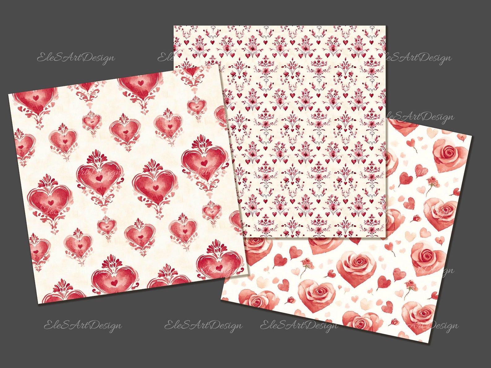 Valentine Hearts Seamless Pattern. Digital Craft Paper Bundle ...